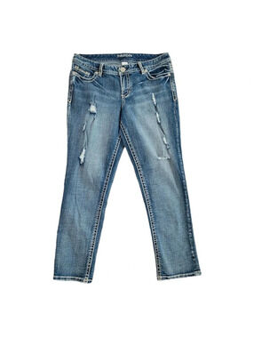 Maurices Maiko Mid Rise Ankle Jeans 7/8 Womens Blue Distressed